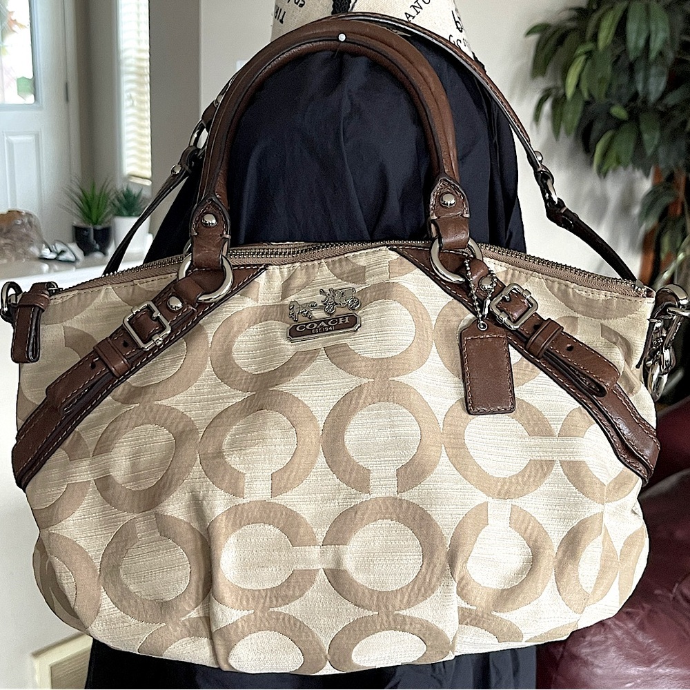 Coach Beige and Brown Signature Canvas Satchel
